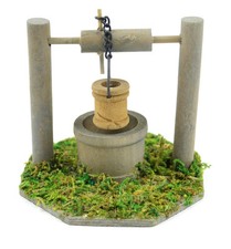 Pozo de jardín de hadas con cubo, pozo de madera