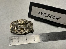 Vintage Brass Belt Buckle by Oden Inc "PAUL"  Name Belt Buckle Heavy