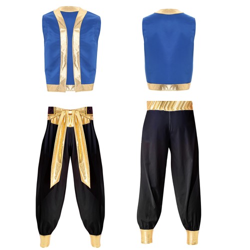 Men's Arabian Prince Costume Set Braided Trimming Vest Harem Pants Halloween - Picture 87 of 111