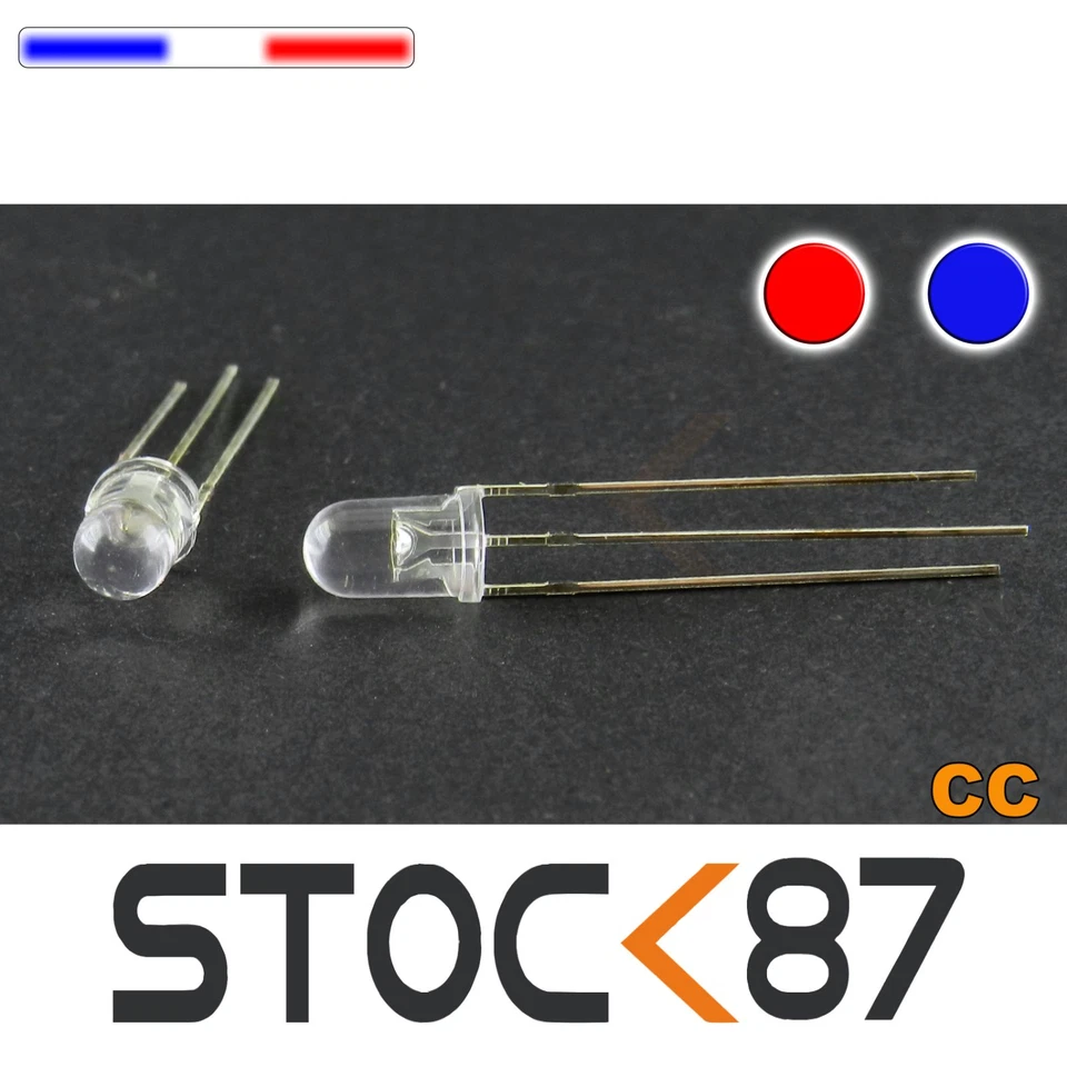 701/10# LED bicouleur rouge bleu 5mm cathode commune 10pcs