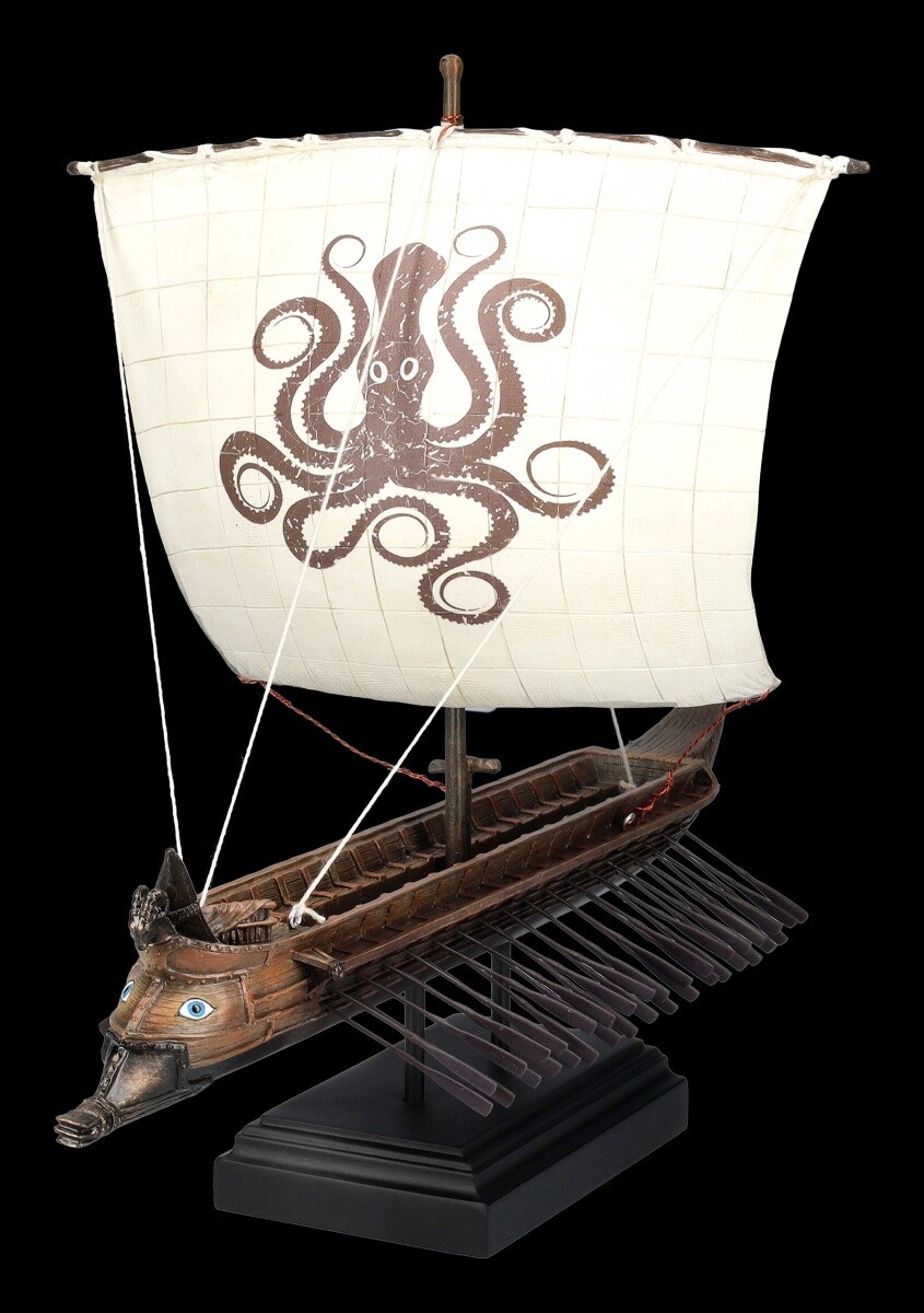 Trirreme griego con vela pulpo | mitología modelo barco barco