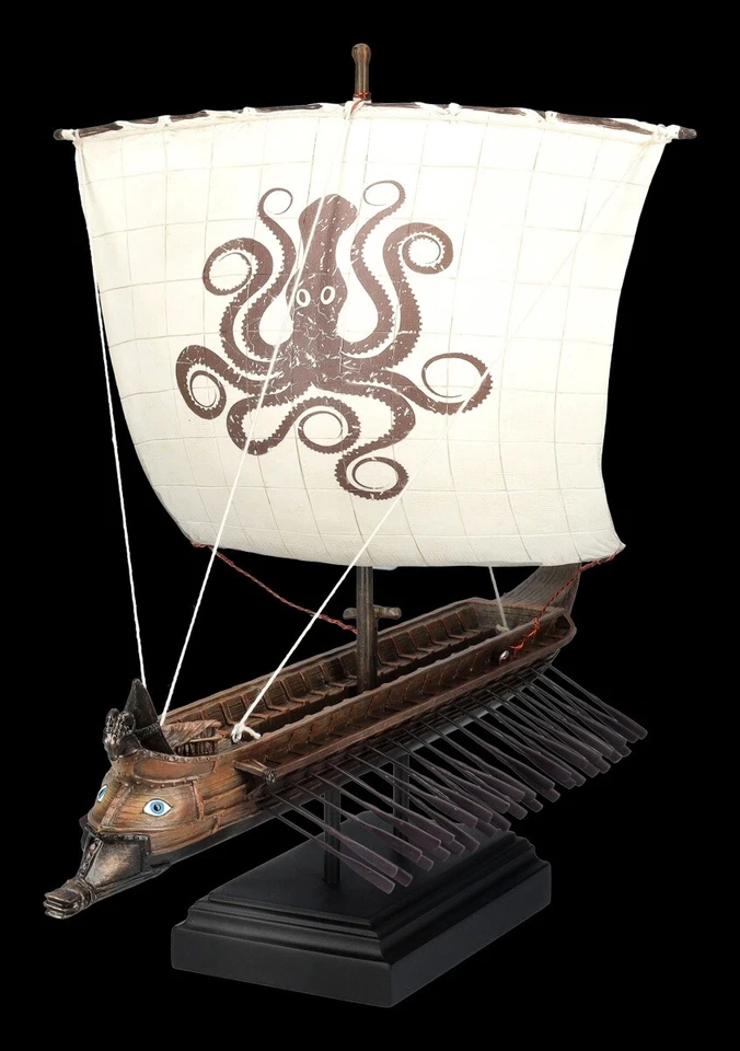 Trirème Grecque Avec Voile De Kraken | Modèle De Bateau Mythologique