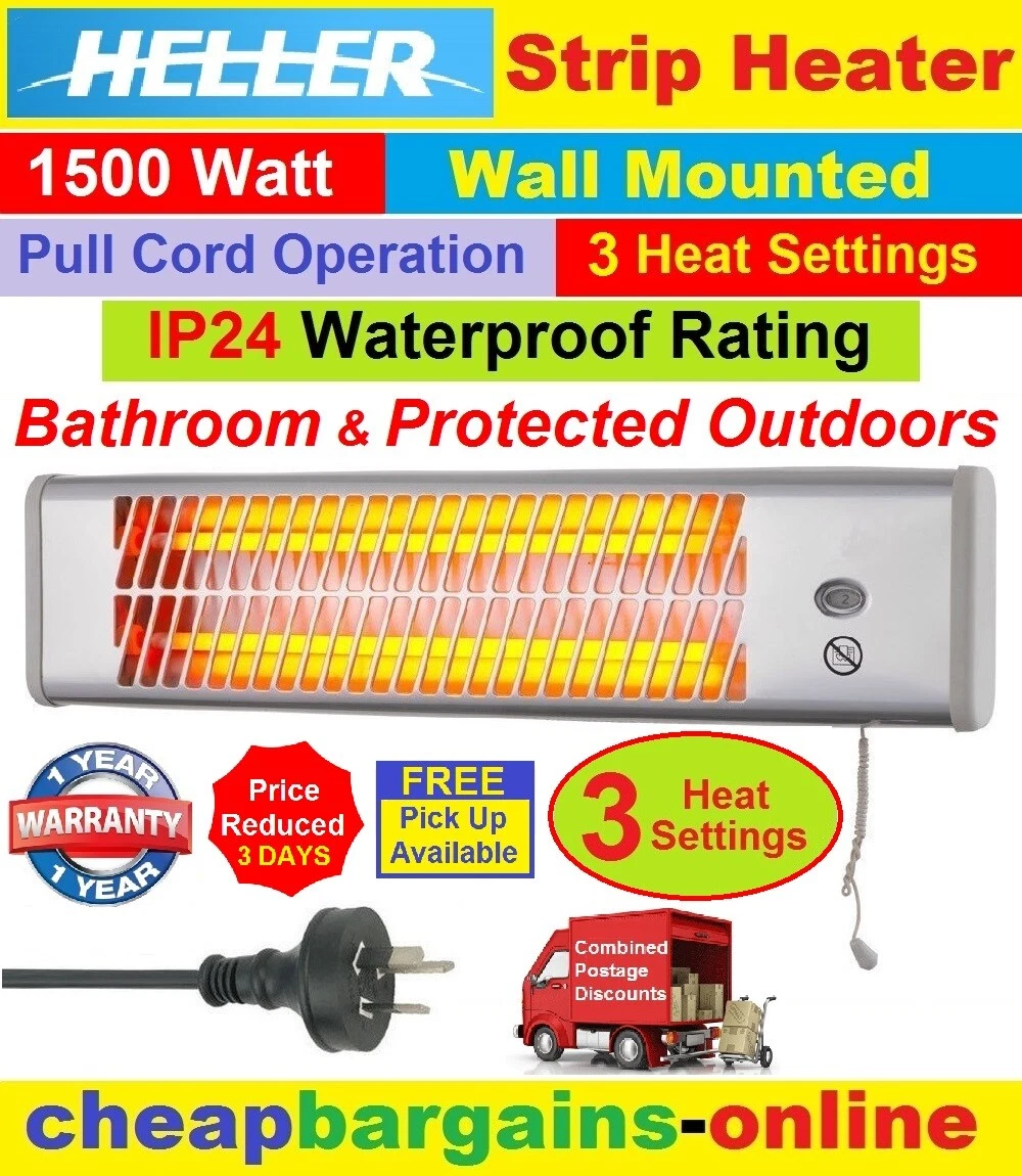 1500W STRIP HEATER HELLER BATHROOM OUTDOOR WALL MOUNTED HEATER PULL CORD 3  HEAT | eBay