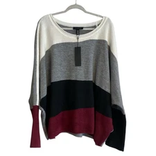 NWT H Halston Dolman Sleeve White Maroon Loose Fit Soft Sweated Plus Size 3X 