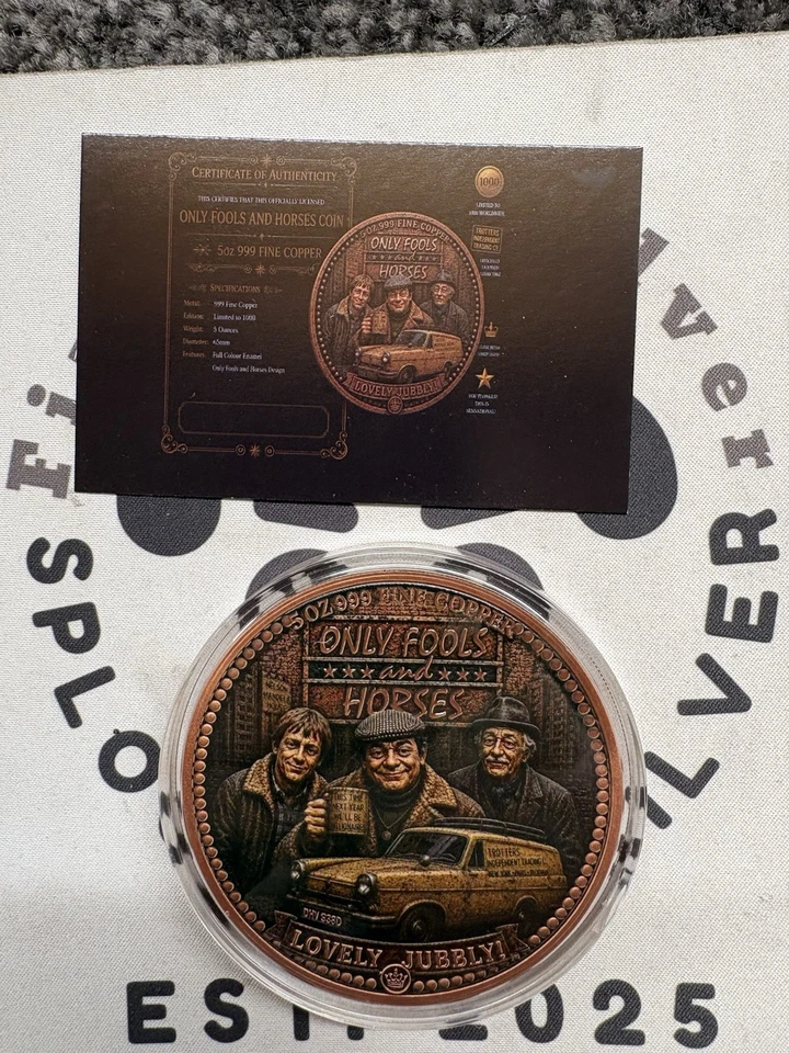5oz .999 Copper Only Fools & Horses Round Colourised Encapsulated With Coa - Image 2 of 4
