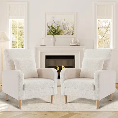 Fabric Accent Living Room Chairs Set of 2, Upholstered Arm Chair Reading Side