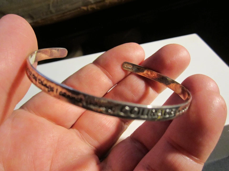 STERLING SILVER CUFF BRACELET - "COURAGE" RELIGIOUS SCRIPT FITS 8" WRIST - OFC-R - Image 2 of 4