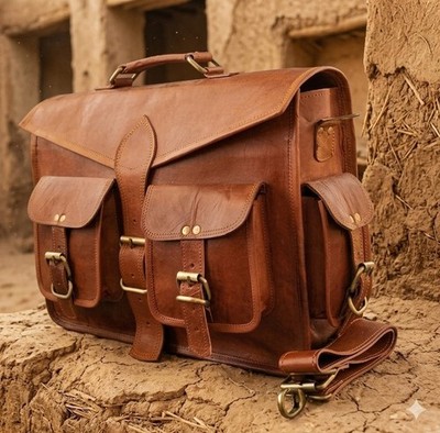 Men's New Backpack Rucksack 18'' Leather Satchel Laptop Han