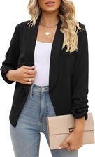 Women 3/4 Sleeve Work Blazer Open Front Office Cardigan Lightweight Jacket