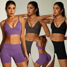 Two Piece Workout Sets For Women Tank Top Matching V back Tummy Control Shorts
