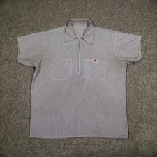 Vintage Ben Davis Shirt Mens L 1/4 Zip Pullover Black White Hickory Stripe Read