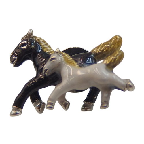Saturno Horse Lapel Pin Monochrome White Black Parent & Child Silver Made