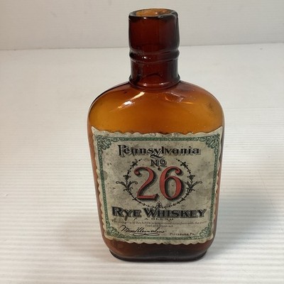 Pre-Prohibition Era Pennsylvania No. 26 Rye Whiskey Flask Bottle 1902