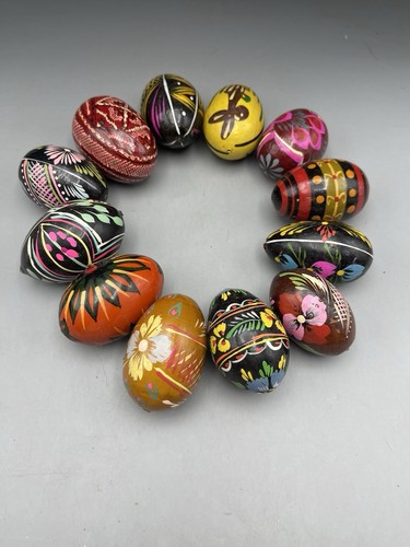 Vintage Holz Pysanky Ostereier handbemalt Designs Volkskunst Jungfrau Maria - Bild 12 von 14