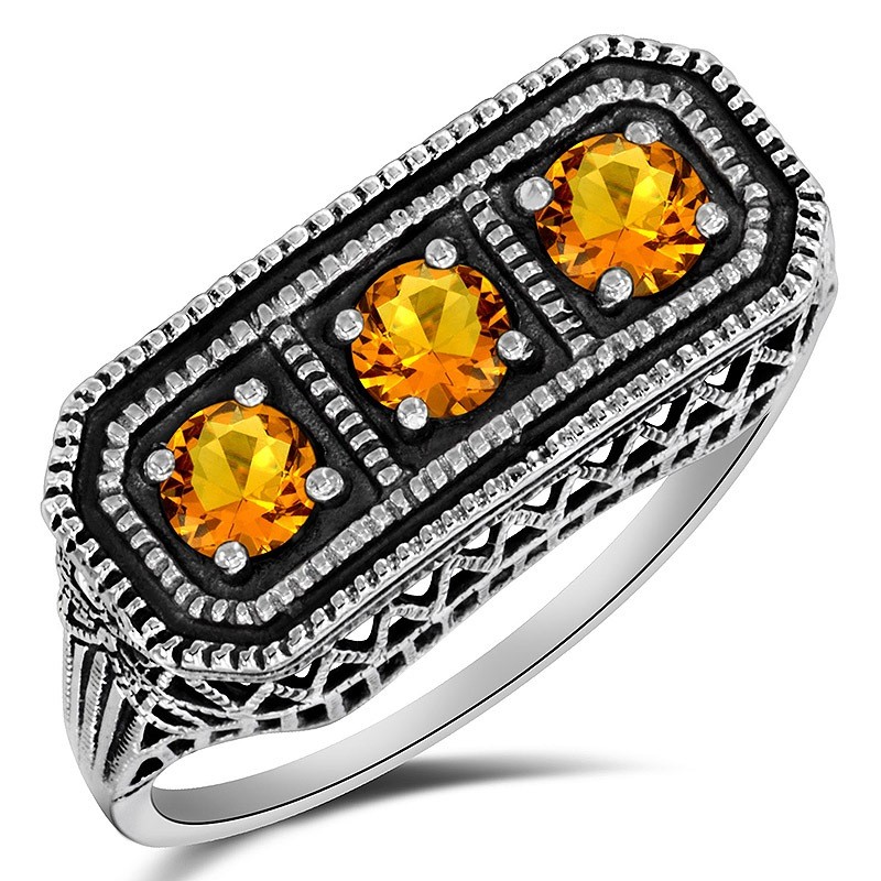 1CT  Golden Citrine 925 Sterling Silver Nouveau Look Ring Sz 7