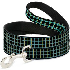 Dog Leash 6-FEET Wire Grid Black/Turquoise/Yellow