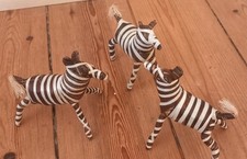 Neu Handarbeit Zebras Echt Holz Afrika 3 Stück Dekoration Spielzeug Waldorf 