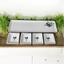 Over And Back Pan e Olio Porcelain Serving Tray With 5 Appetizer Condiment Dish
