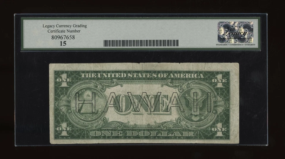 DBR 1935-A $1 Silver Hawaii CC Block Fr. 2300 Legacy 15 Serial C03967944C - Image 2 of 2