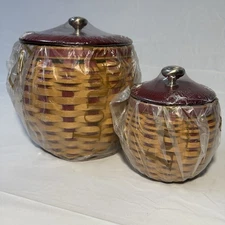 Longaberger 2005 Small & Large Red Strawberry Canister Basket Set - BRAND NEW