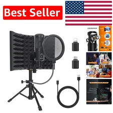 3-Panel Isolation Shield & USB Microphone Set for Podcasting and Music Recording