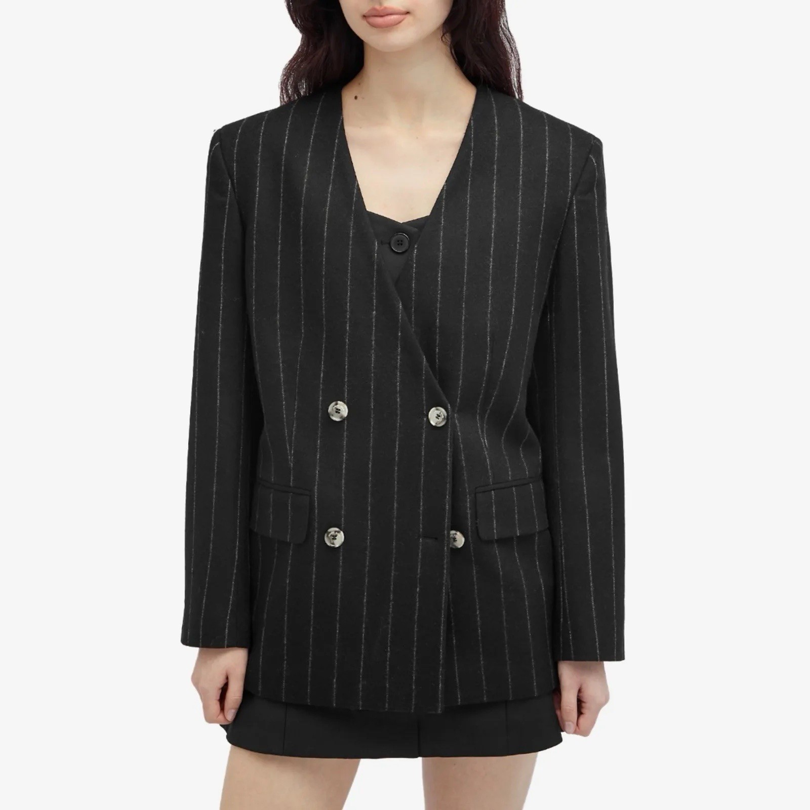 Anine Bing Women's Maron Blazer - Dark Grey Pinstripe. Size L image 7