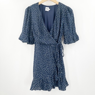 PRINCESS POLLY Wrap Dress Size 4 Navy Dots Evas Garden Spotted Wedding Event
