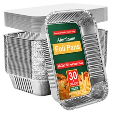 GPED Aluminum Pans Disposable Foil (30 Pack) - Foil Pans with Lids 10.2*7.5in - 