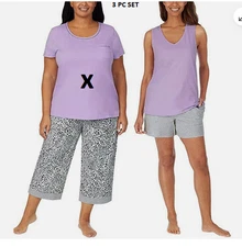 Carole Hochman Women's 3 Piece Pajama Set(LILAC/GRAY SMALL)NWOT