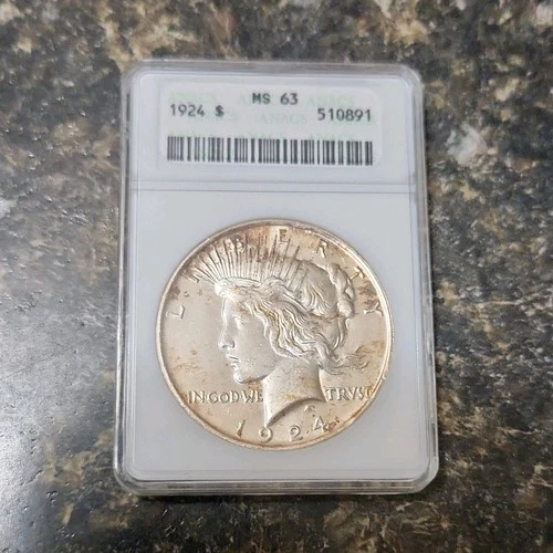 1924 ANACS MS63 Peace Dollar $1 Silver Coin Philadelphia KM#150