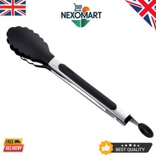 Image of Silicone Kitchen Cooking Tongs Salad Serving BBQ Stainless Steel Handle Utensil