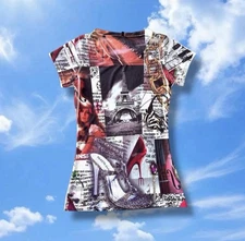 Vtg 90s Y2K Fashion Graphic Top Womens S Shirt French Girl Stretch 00s Bella