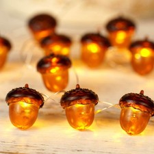 3D Acorn Fall Decor Harvest String Lights Battery Powered with Remote and Tim...