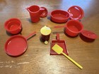 Vintage 1950s TC Superior Dollhouse Kitchen Pots Pans Garbage Can Lot Red Yellow — photo 2