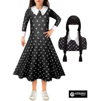 Ähnlich Mittwoch, Kleid Karneval Mädchen Cosplay Kostüm Perücke MITTWOCH01