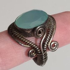 Chalcedony sterling silver wire wrapped ring INTRICATE hand crafted ARTISAN 8.5