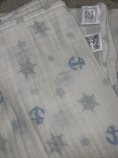 Swaddle Designs Baby Blanket Anchor Nautical Blue White Star Muslin Cotton EUC