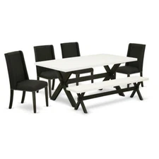 East West Furniture 6-Piece -Black Linen Fabric Seat and High Stylish Chair...