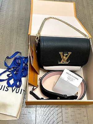 Auth. LOUIS VUITTON Lockme Tender Black Cream Leather Shoulder Bag 