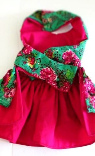 DOG HARNESS DRESS GREEN AND DARK PINK NEW HANDMADE FREE SHIPPING - Picture 4 of 6