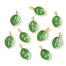 10x Enamel Golden Plated Leaf Dangle Charm Pendants for DIY Jewelry Making