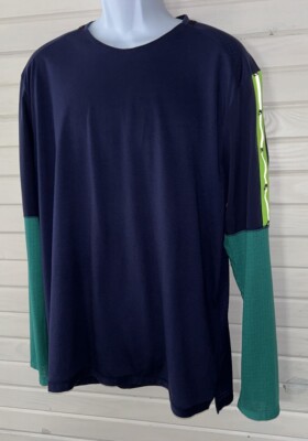 Nike Sz XL Wild Run Shirt Men s Blue Green Dri fit Running L/S Perforated EUC