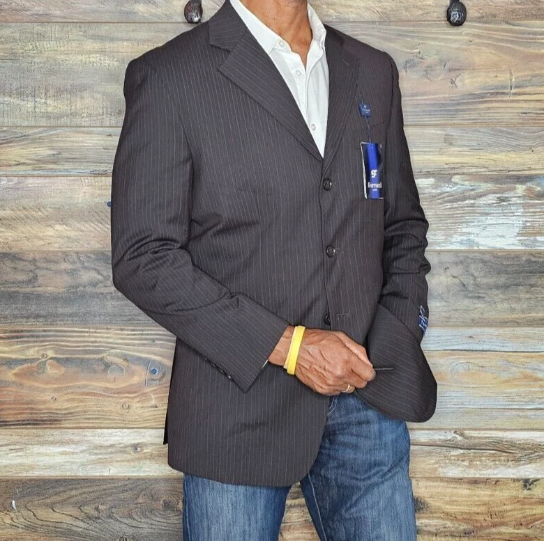 Blazer Chaqueta Deportiva 38R Nuevo con Etiquetas Ferrecci Uomo Italia Marrón Rayas Doble Ventilación Foto 4 de 4