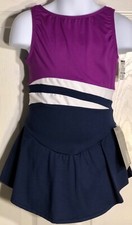 GK ICE FIGURE SKATE DRESS GIRLS MEDIUM SLVLS MICROFIBER ROYAL WHITE NAVY CM NWT 