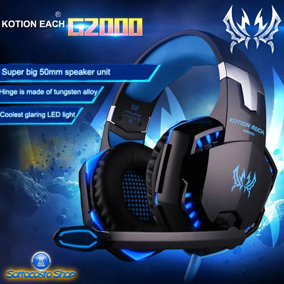 GAMING HEADSET CUFFIE DA GIOCO CON MICROFONO KOTION EACH G2000 WHITE BIANCO LED - Immagine 2 di 3