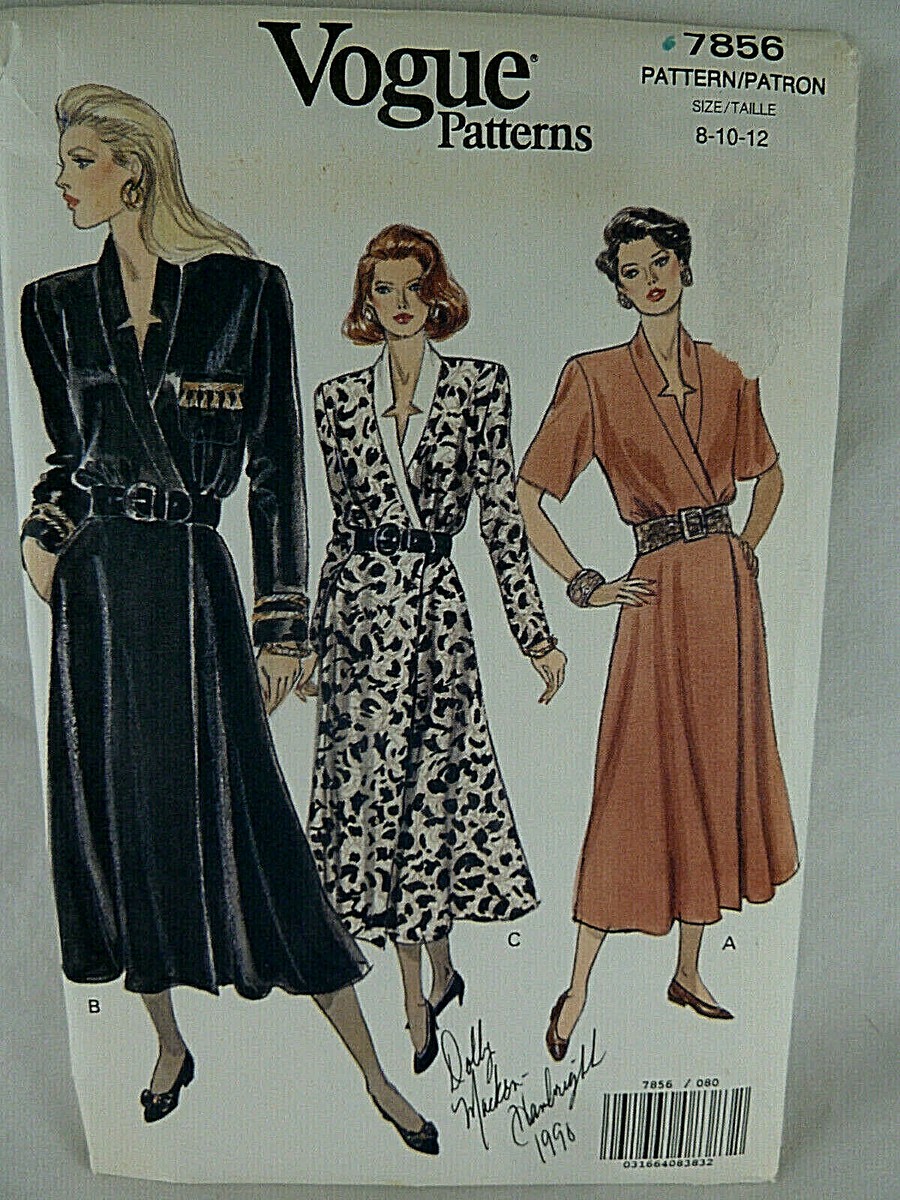 Vogue 7856 Wrap Dress Pattern Miss 8 10 12 circa 1990 Uncut