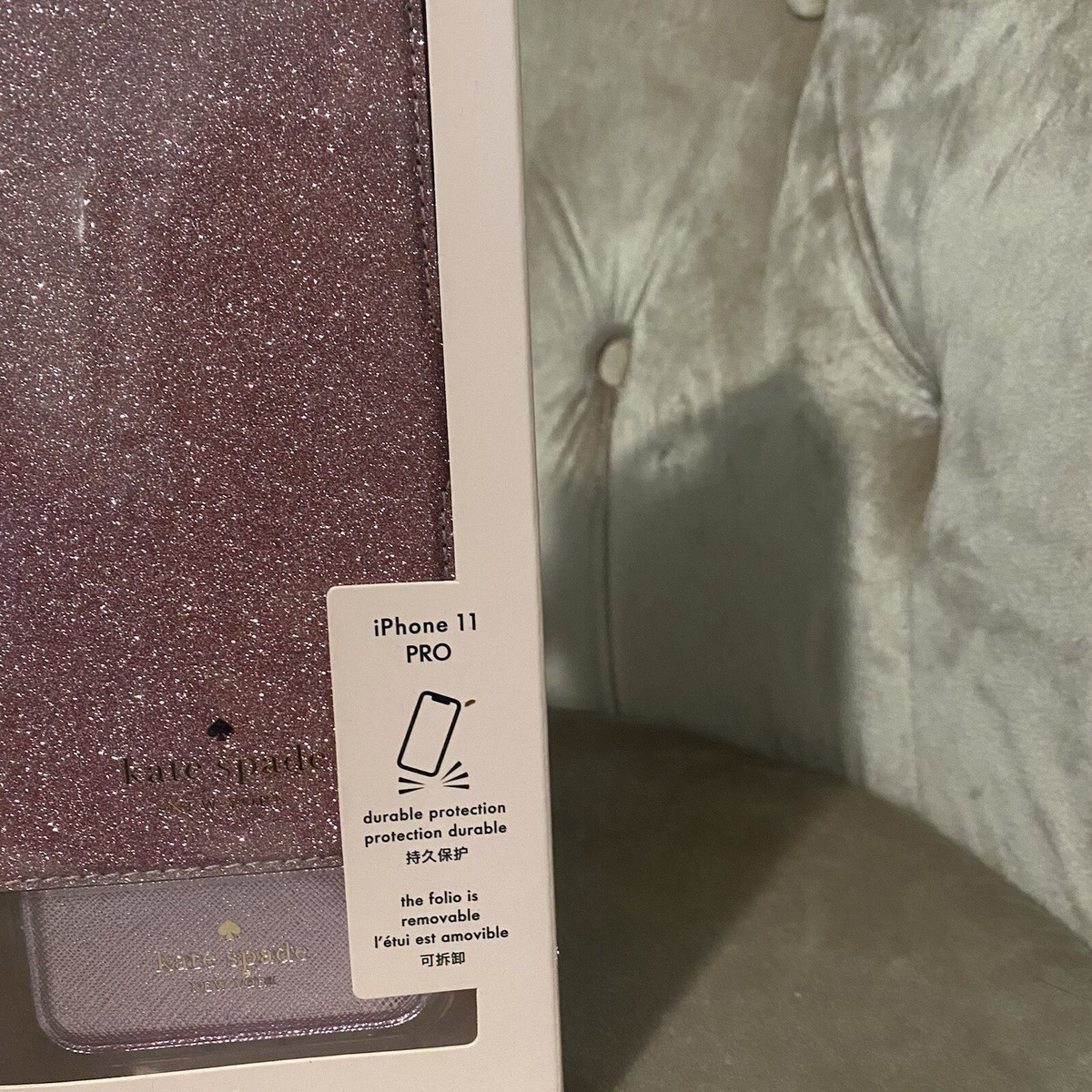 Kate Spade Black Glitter iPhone 11 Pro Magnetic Wrap Folio Phone