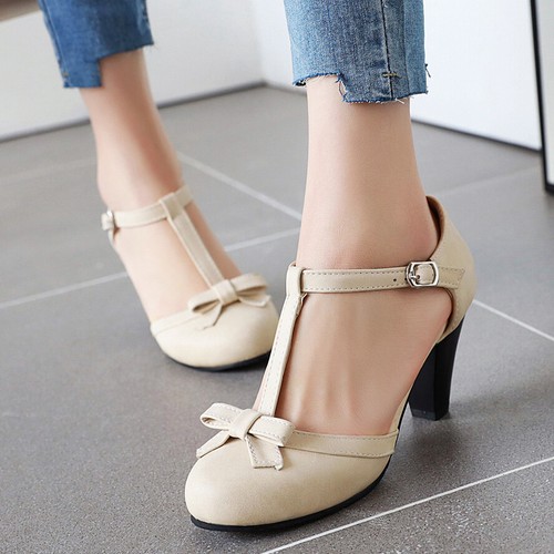 t strap round toe pumps