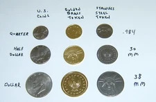 SAMPLES - SLOT MACHINE TOKENS - STANDARD .984, 1/2 DOLLAR, AND ONE DOLLAR SIZE