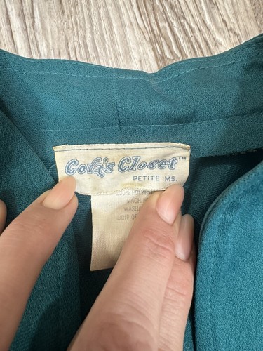 1970er Jahre türkis Tageskleid Midi Polyester Iris Cora's Schrank Petite Large - Bild 9 von 10